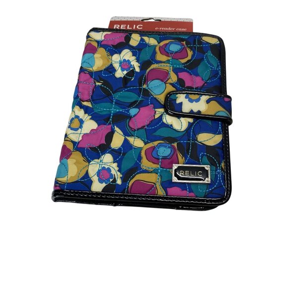 Relic Floral Quilted E-Reader Case Blue Pink Yellow Magnetic Closure - Picture 6 of 6
